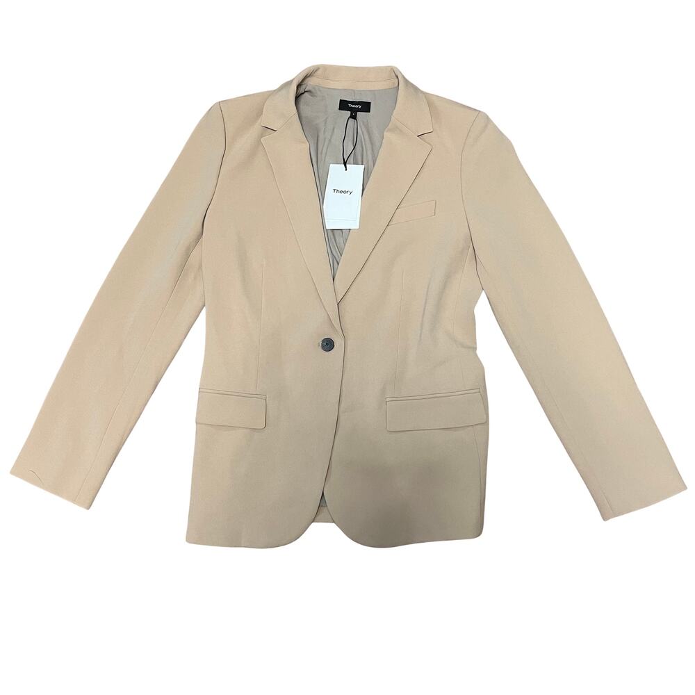 Theory Tailored Blazer Beige Single Button Jacket Size 8 NWT